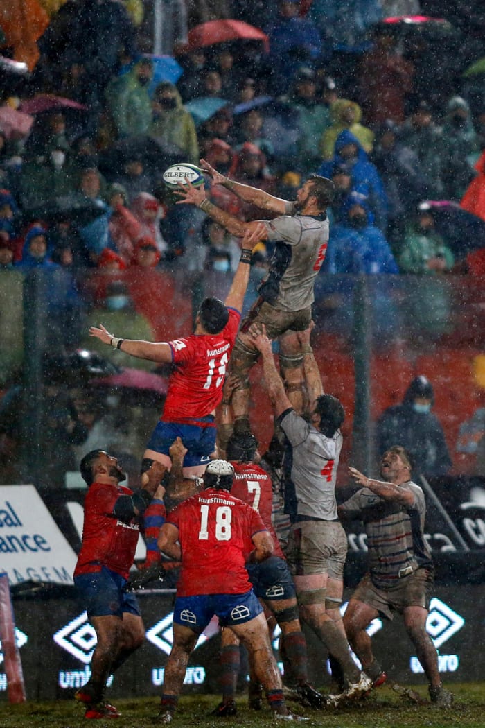 The Eagles’ Cam Dolan takes the ball against Chile in their first qualifying leg, on July 9.